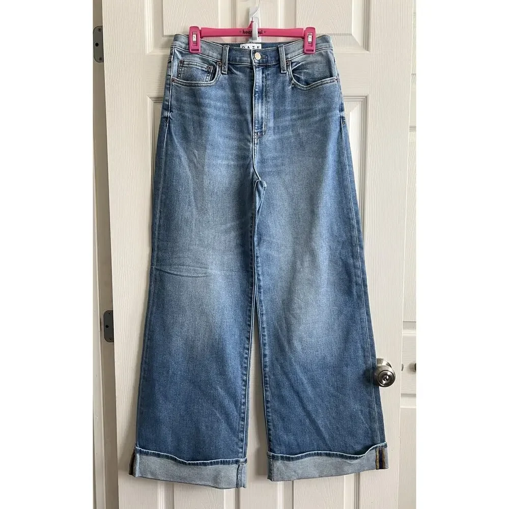 DAZE DENIM Far Out High Rise Wide Leg Cuff Hug Your Body Jeans In Big Break 30 - Picture 4 of 15
